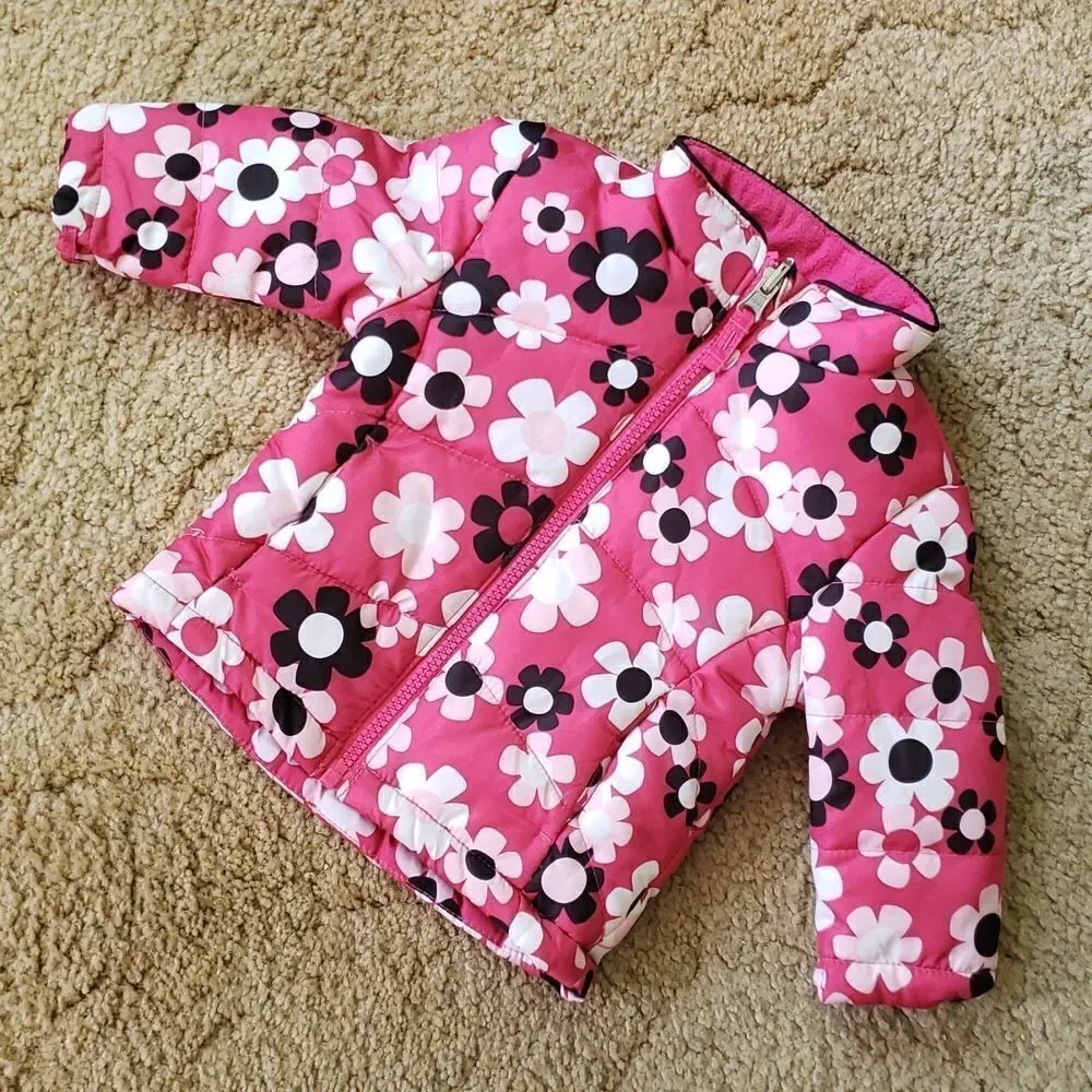 Healthtex Winter Coat Jacket - Hot Pink with Pink White Black Flowers Sz 12M